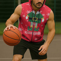 Bossy Elf Christmas Sleeveless Zip Hoodie with Snowflakes and Striped Sleeves - Wonder Print Shop