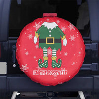Bossy Elf Christmas Spare Tire Cover with Snowflakes and Striped Sleeves - Wonder Print Shop