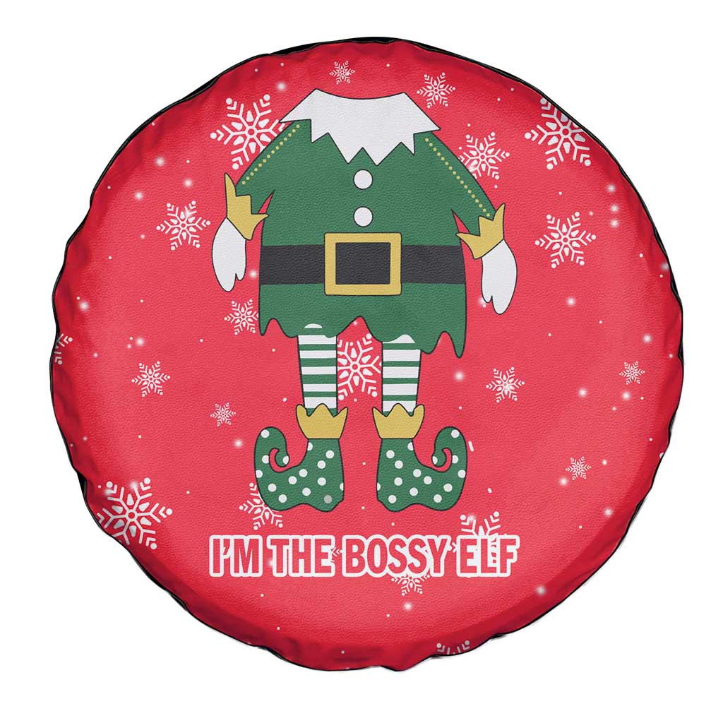 Bossy Elf Christmas Spare Tire Cover with Snowflakes and Striped Sleeves - Wonder Print Shop