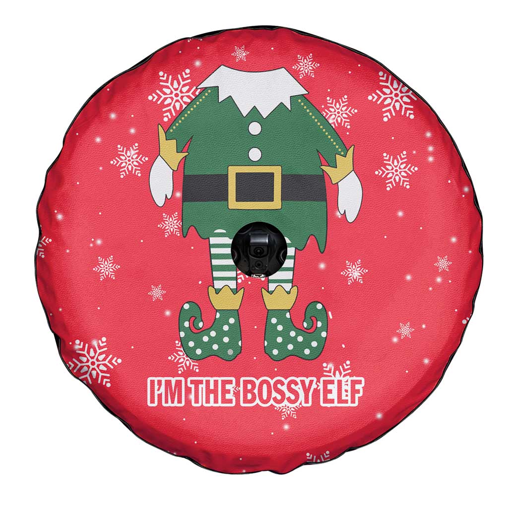 Bossy Elf Christmas Spare Tire Cover with Snowflakes and Striped Sleeves - Wonder Print Shop