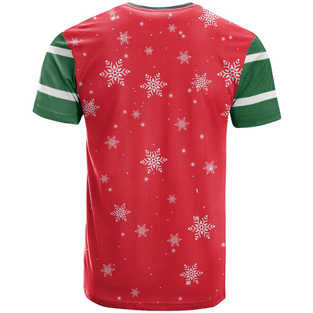 Bossy Elf Christmas T Shirt with Snowflakes and Striped Sleeves - Wonder Print Shop