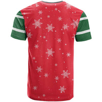Bossy Elf Christmas T Shirt with Snowflakes and Striped Sleeves - Wonder Print Shop