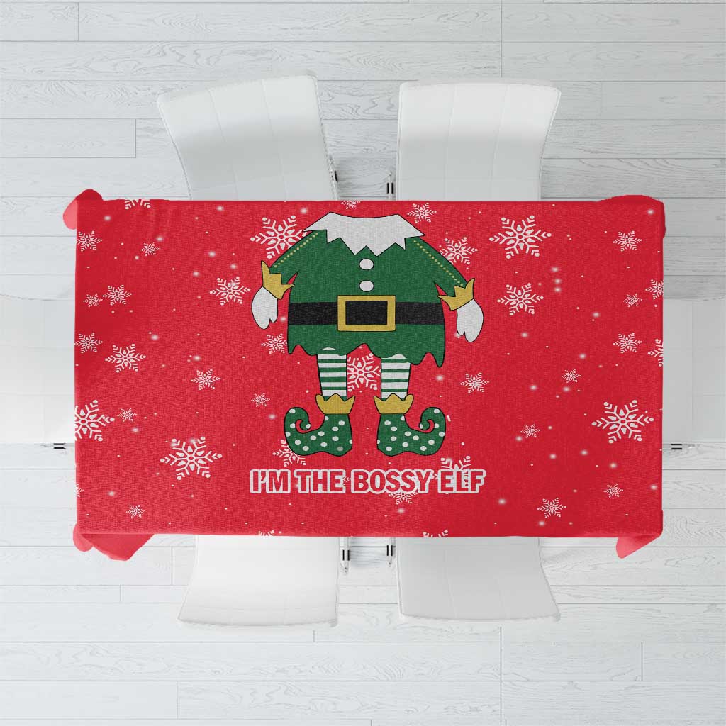 Bossy Elf Christmas Tablecloth with Snowflakes and Striped Sleeves - Wonder Print Shop