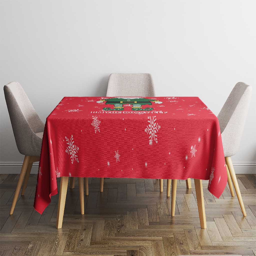 Bossy Elf Christmas Tablecloth with Snowflakes and Striped Sleeves - Wonder Print Shop