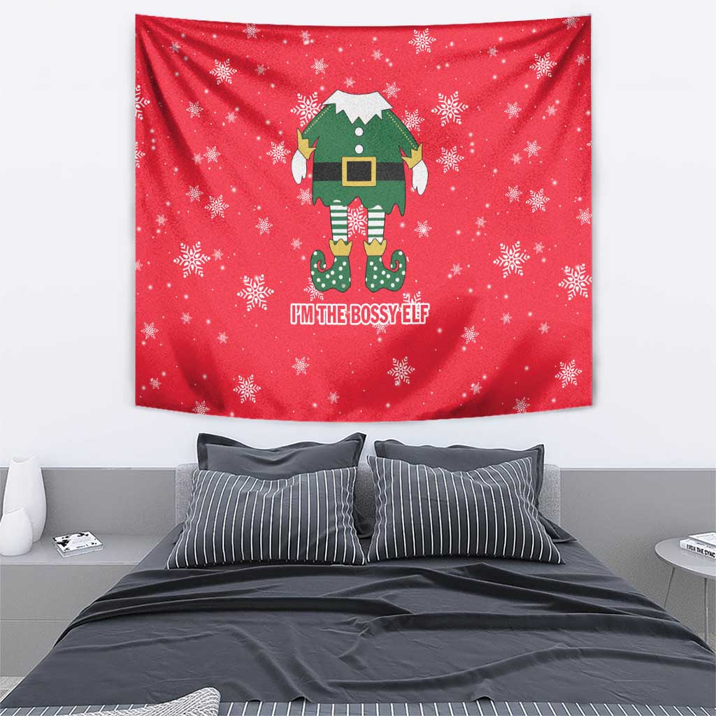 Bossy Elf Christmas Tapestry with Snowflakes and Striped Sleeves - Wonder Print Shop