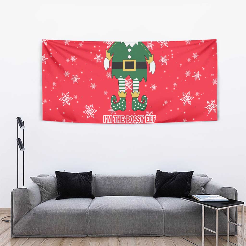 Bossy Elf Christmas Tapestry with Snowflakes and Striped Sleeves - Wonder Print Shop
