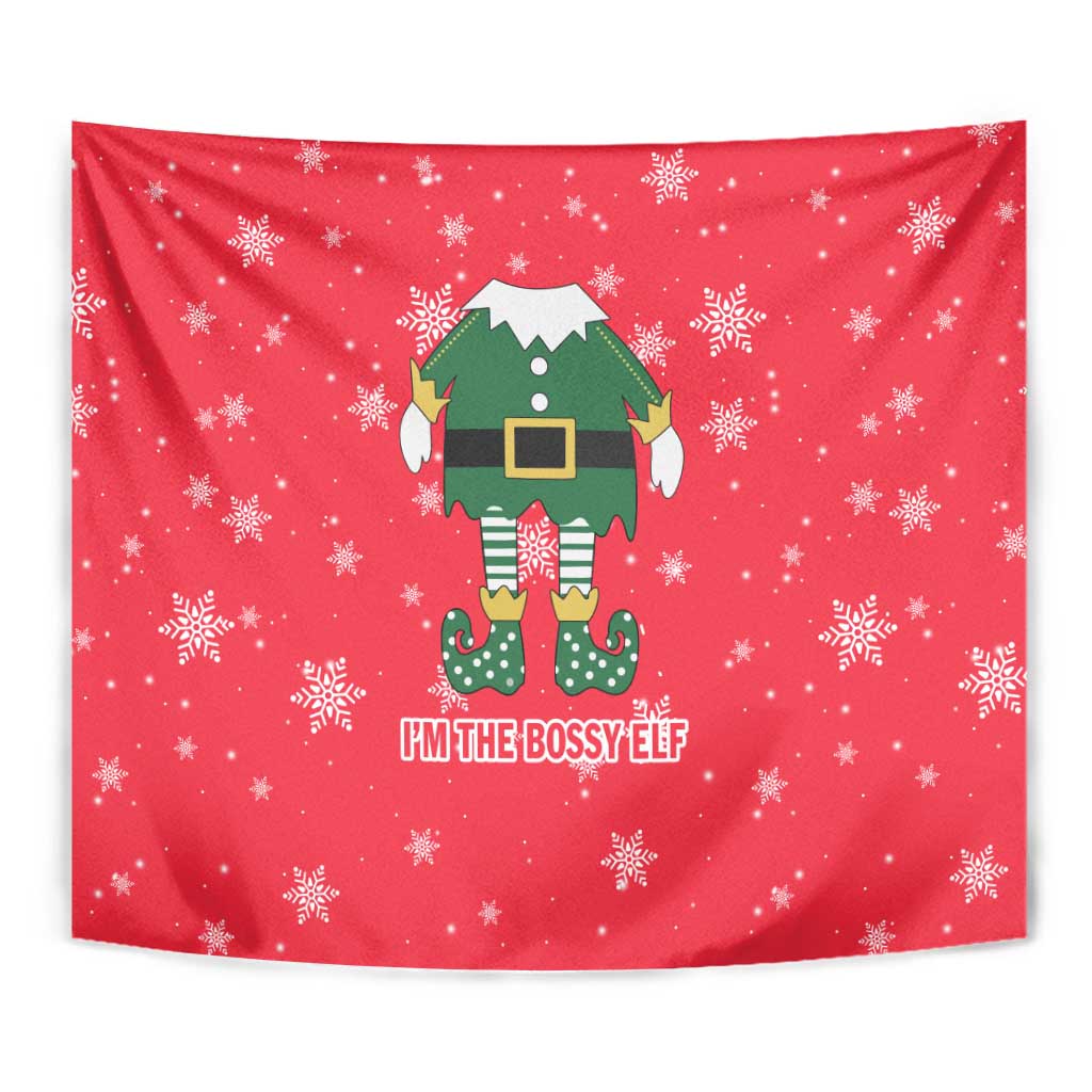 Bossy Elf Christmas Tapestry with Snowflakes and Striped Sleeves - Wonder Print Shop