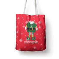 Bossy Elf Christmas Tote Bag with Snowflakes and Striped Sleeves - Wonder Print Shop