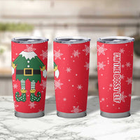 Bossy Elf Christmas Tumbler Cup with Snowflakes and Striped Sleeves - Wonder Print Shop