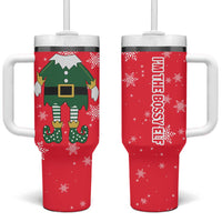 Bossy Elf Christmas Tumbler With Handle with Snowflakes and Striped Sleeves - Wonder Print Shop