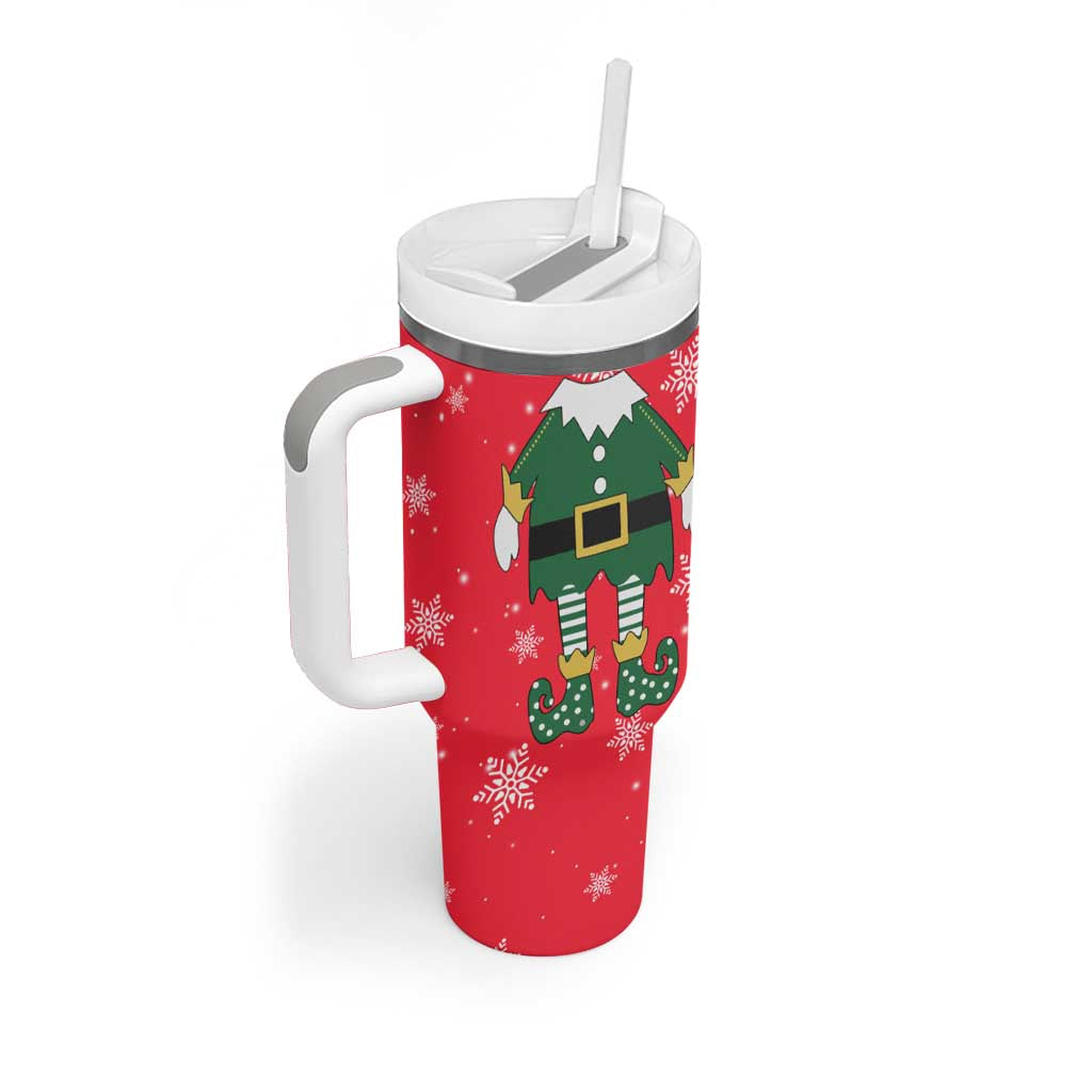 Bossy Elf Christmas Tumbler With Handle with Snowflakes and Striped Sleeves - Wonder Print Shop