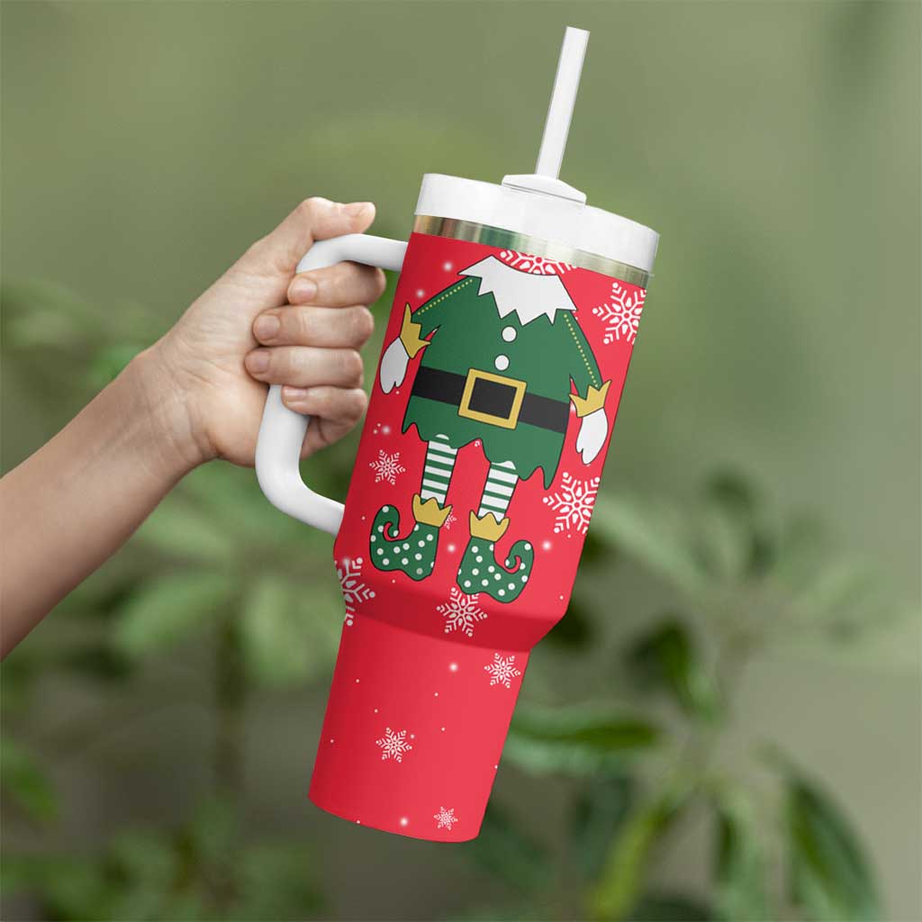 Bossy Elf Christmas Tumbler With Handle with Snowflakes and Striped Sleeves - Wonder Print Shop