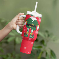 Bossy Elf Christmas Tumbler With Handle with Snowflakes and Striped Sleeves - Wonder Print Shop