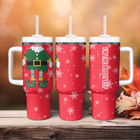 Bossy Elf Christmas Tumbler With Handle with Snowflakes and Striped Sleeves - Wonder Print Shop