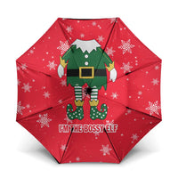 Bossy Elf Christmas Umbrella with Snowflakes and Striped Sleeves - Wonder Print Shop