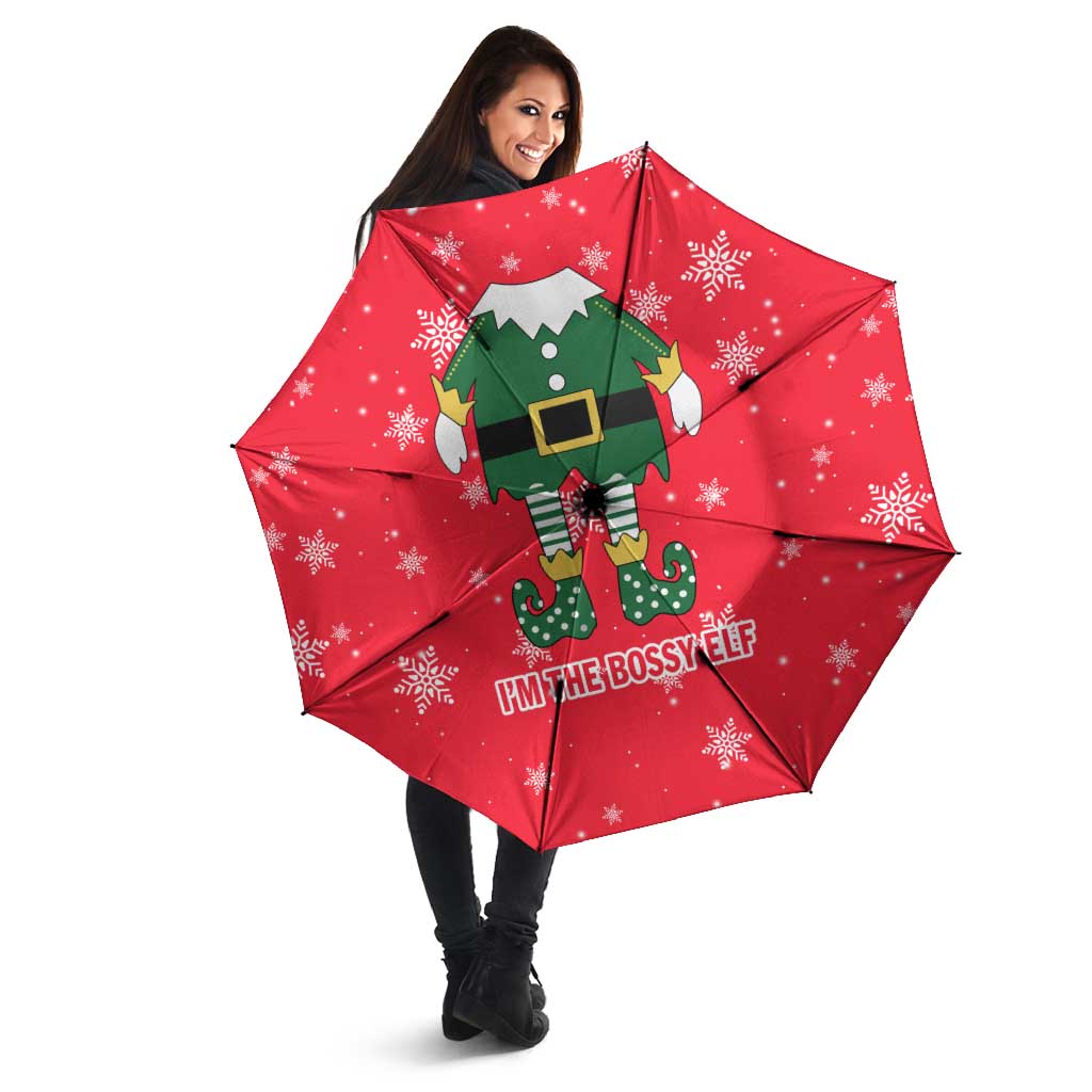 Bossy Elf Christmas Umbrella with Snowflakes and Striped Sleeves - Wonder Print Shop