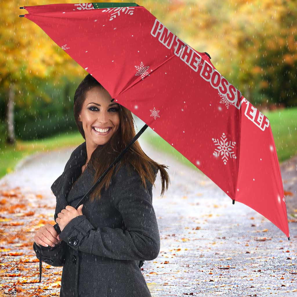 Bossy Elf Christmas Umbrella with Snowflakes and Striped Sleeves - Wonder Print Shop