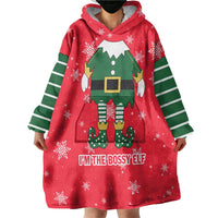 Bossy Elf Christmas Wearable Blanket Hoodie with Snowflakes and Striped Sleeves - Wonder Print Shop