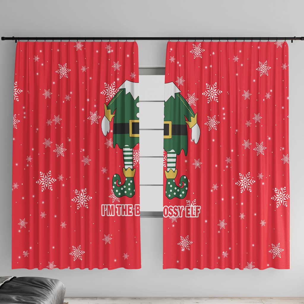 Bossy Elf Christmas Window Curtain with Snowflakes and Striped Sleeves - Wonder Print Shop