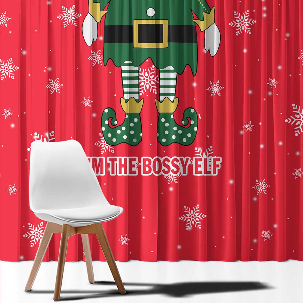 Bossy Elf Christmas Window Curtain with Snowflakes and Striped Sleeves - Wonder Print Shop