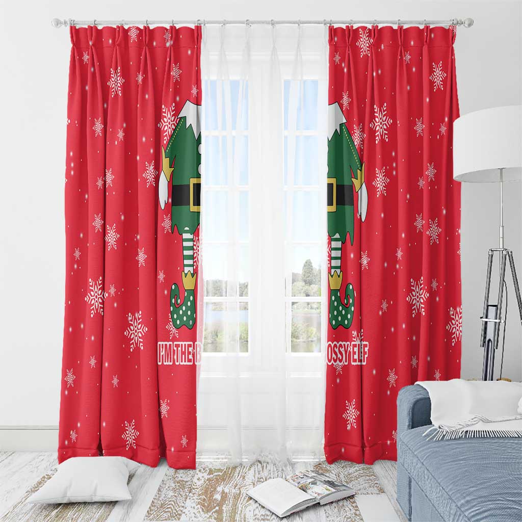Bossy Elf Christmas Window Curtain with Snowflakes and Striped Sleeves - Wonder Print Shop