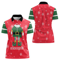 Bossy Elf Christmas Women Polo Shirt with Snowflakes and Striped Sleeves - Wonder Print Shop