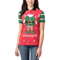 Bossy Elf Christmas Women Polo Shirt with Snowflakes and Striped Sleeves - Wonder Print Shop