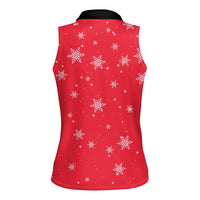 Bossy Elf Christmas Women Sleeveless Polo Shirt with Snowflakes and Striped Sleeves - Wonder Print Shop
