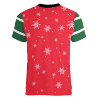 Bossy Elf Christmas Women V-Neck T-Shirt with Snowflakes and Striped Sleeves - Wonder Print Shop