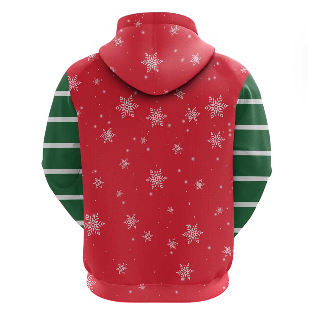 Bossy Elf Christmas Zip Hoodie with Snowflakes and Striped Sleeves - Wonder Print Shop