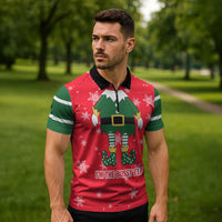 Bossy Elf Christmas Zipper Polo Shirt with Snowflakes and Striped Sleeves - Wonder Print Shop