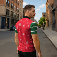 Bossy Elf Christmas Zipper Polo Shirt with Snowflakes and Striped Sleeves - Wonder Print Shop