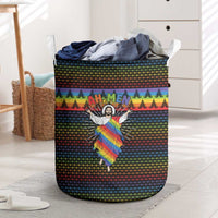 Rainbow Jesus Ah Men Christmas Laundry Basket with Colorful Stripes and Holiday Pattern - Wonder Print Shop