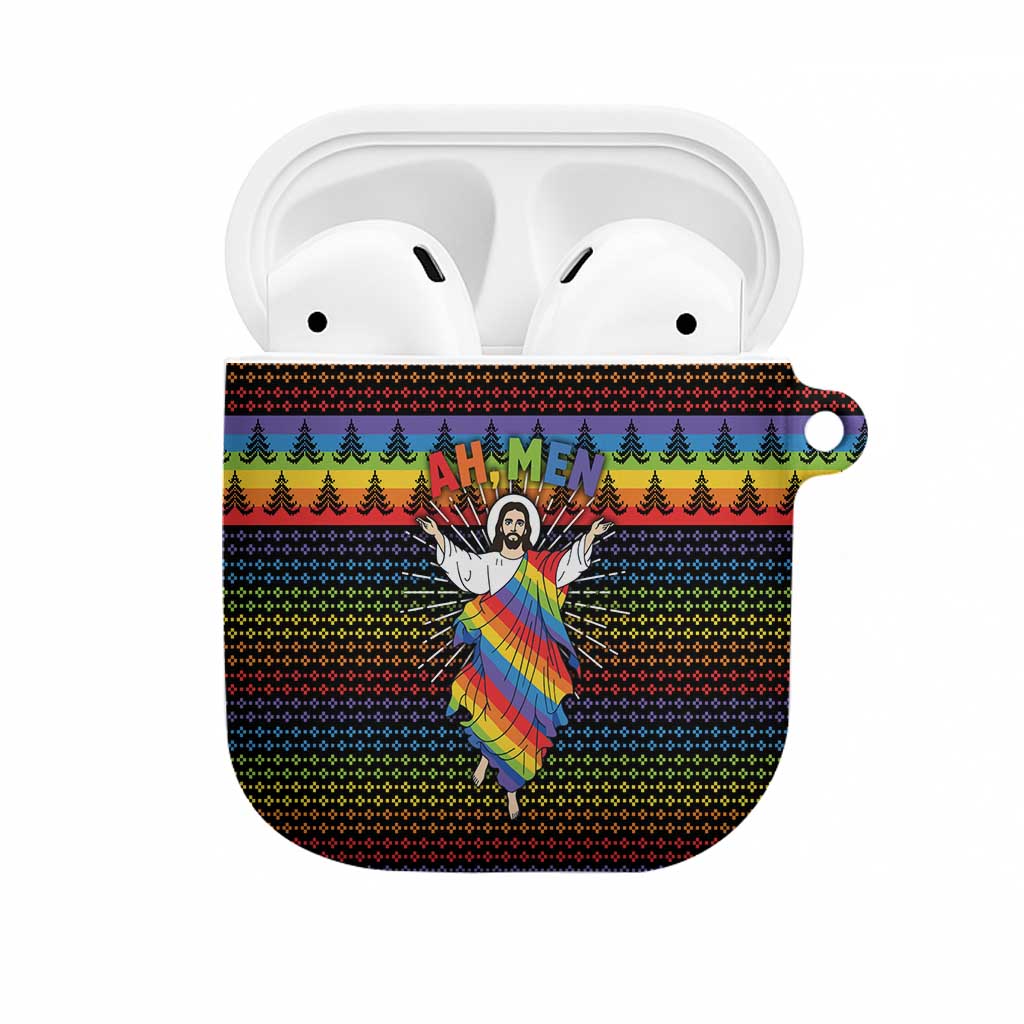 Rainbow Jesus Ah Men Christmas AirPods Case with Colorful Stripes and Holiday Pattern - Wonder Print Shop
