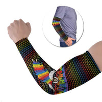 Rainbow Jesus Ah Men Christmas Arm Sleeves with Colorful Stripes and Holiday Pattern - Wonder Print Shop