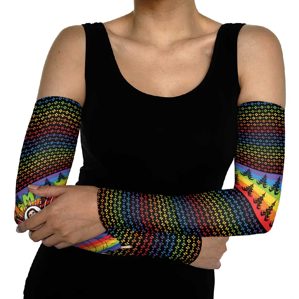 Rainbow Jesus Ah Men Christmas Arm Sleeves with Colorful Stripes and Holiday Pattern - Wonder Print Shop