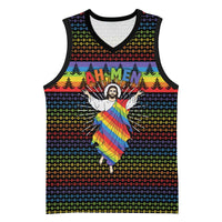 Rainbow Jesus Ah Men Christmas Basketball Jersey with Colorful Stripes and Holiday Pattern - Wonder Print Shop