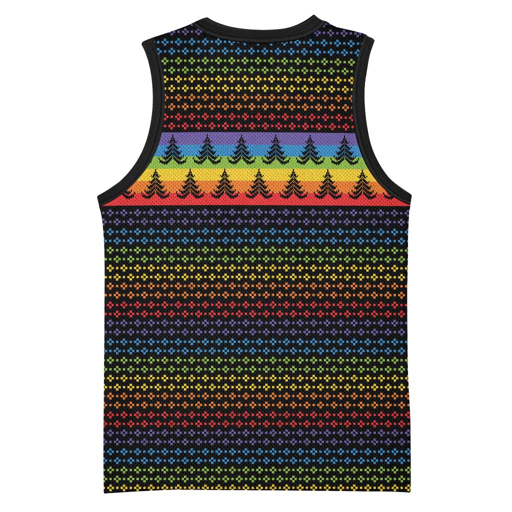 Rainbow Jesus Ah Men Christmas Basketball Jersey with Colorful Stripes and Holiday Pattern - Wonder Print Shop