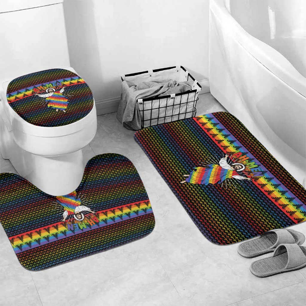 Rainbow Jesus Ah Men Christmas Bathroom Set with Colorful Stripes and Holiday Pattern - Wonder Print Shop