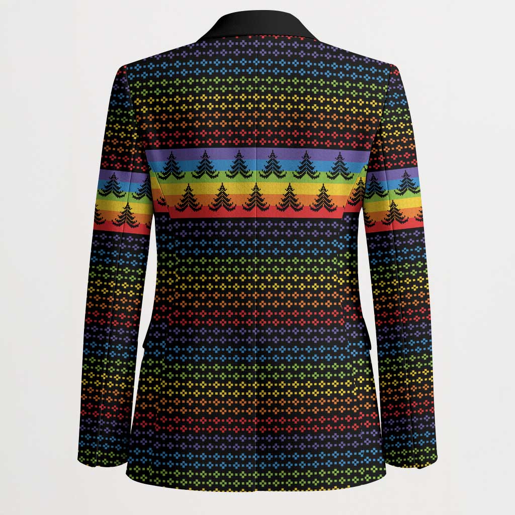 Rainbow Jesus Ah Men Christmas Blazer with Colorful Stripes and Holiday Pattern - Wonder Print Shop