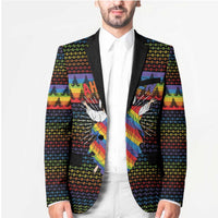 Rainbow Jesus Ah Men Christmas Blazer with Colorful Stripes and Holiday Pattern - Wonder Print Shop