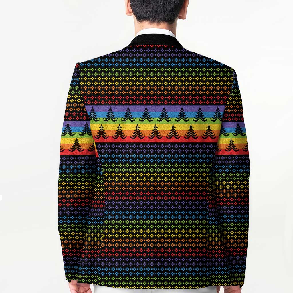 Rainbow Jesus Ah Men Christmas Blazer with Colorful Stripes and Holiday Pattern - Wonder Print Shop