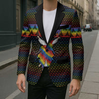 Rainbow Jesus Ah Men Christmas Blazer with Colorful Stripes and Holiday Pattern - Wonder Print Shop