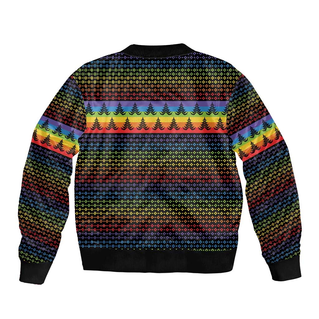 Rainbow Jesus Ah Men Christmas Bomber Jacket with Colorful Stripes and Holiday Pattern - Wonder Print Shop