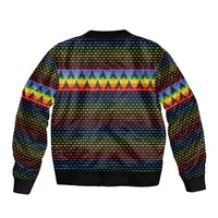 Rainbow Jesus Ah Men Christmas Bomber Jacket with Colorful Stripes and Holiday Pattern - Wonder Print Shop