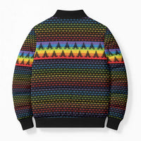 Rainbow Jesus Ah Men Christmas Bomber Puffer Jacket with Colorful Stripes and Holiday Pattern - Wonder Print Shop