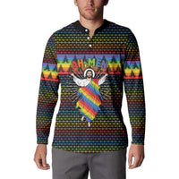 Rainbow Jesus Ah Men Christmas Button Sweatshirt with Colorful Stripes and Holiday Pattern - Wonder Print Shop