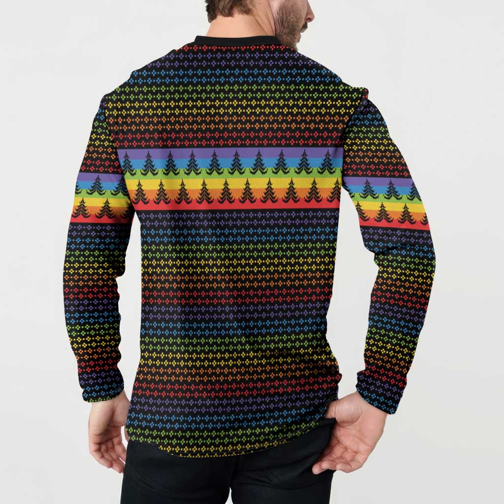 Rainbow Jesus Ah Men Christmas Button Sweatshirt with Colorful Stripes and Holiday Pattern - Wonder Print Shop