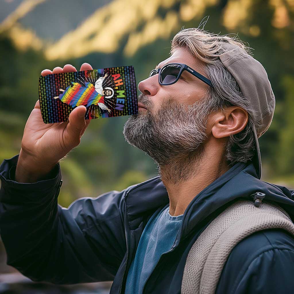 Rainbow Jesus Ah Men Christmas 4 in 1 Can Cooler Tumbler with Colorful Stripes and Holiday Pattern - Wonder Print Shop