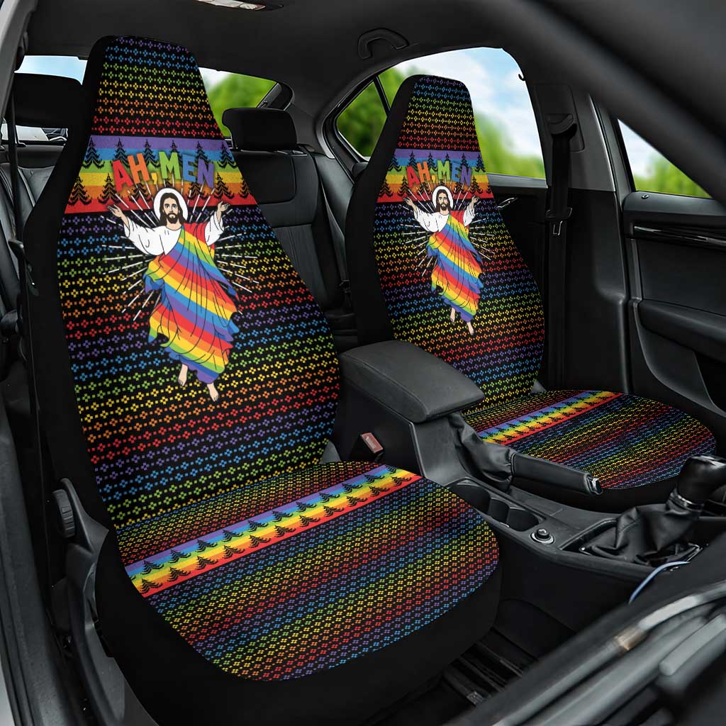 Rainbow Jesus Ah Men Christmas Car Seat Cover with Colorful Stripes and Holiday Pattern - Wonder Print Shop